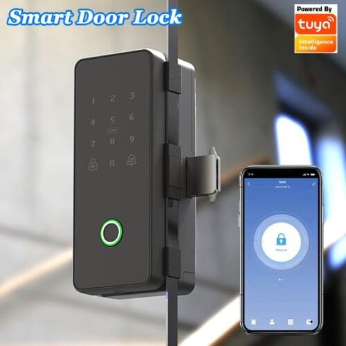 Tuya Smart Glass Door Lock Swing Sliding Glass Door Lock Wifi Unlock Fingerprint Lock Office Security Lock Wooden Door Lock