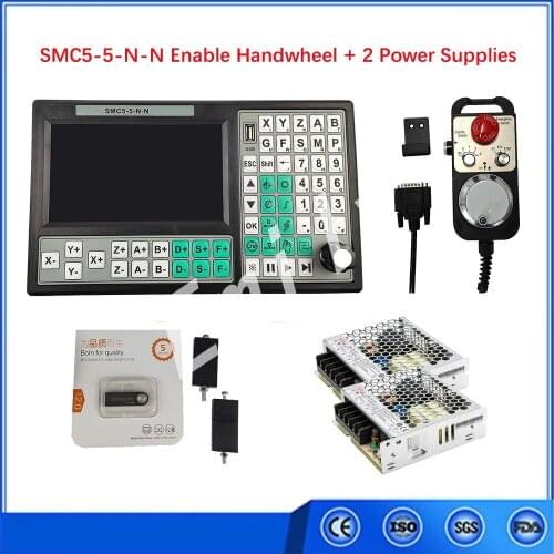 SMC5-5-N-N USB Controller G Code Mach3 500KHz 7-Inch Screen DC 75W12V Switching Power Supply Emergency Stop Enable Handwheel