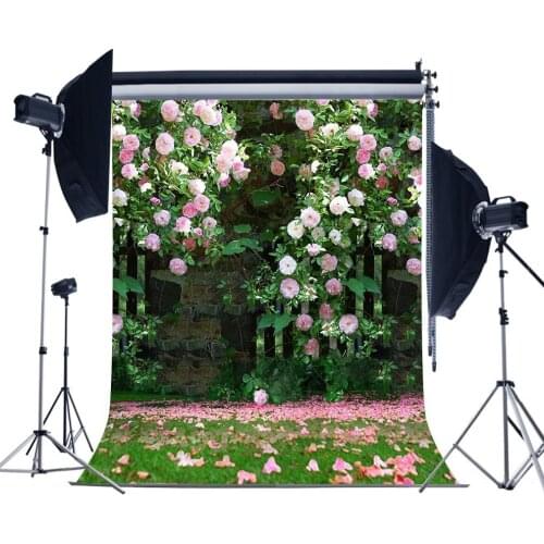 Photography Backdrops Fancy Cherry Blossom Flowers Green Grass Field Wedding Party Event Portraits Background