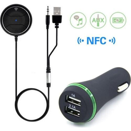 Handsfree Bluetooth 4.0 Car kit with NFC Function +3.5mm AUX Receiver Dual USB 2.1A Music Receiver Speakerphone Car Charger