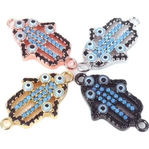 Classic Micro Pave Turquoise CZ hamsa Hand Jewelry Connectors,Charm Evil Eye Spacer Bead For Women Bracelet DIY Jewelry Findings