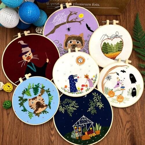 Creative DIY Halloween Decorative Embroidery Set With Hoop Lovely Pattern Handmade Embroidery Kit Home Decoration