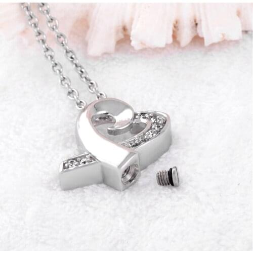 Ribbon Heart Urns Necklace Memorial Jewelry Stainless steel Memorial Jewelry Cremation Locket Pendant