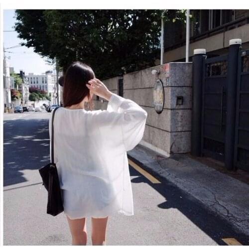 Summer Chiffon Sun Protection Clothing For Women beach blouse Long Blouse Beach White Female Fashion Top Feminino Boho Thin Coat