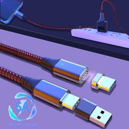 5A LED Magnetic Micro USB Cable Fast Charging Data Cord Magnet USB Type C Phone Wire For iPhone 12 Pro Max Xiaomi 11 Huawei P40