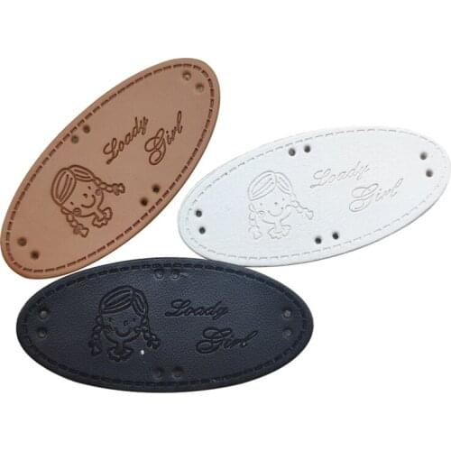 Lovely Girl Handmade Leather Oval Labels For Kids Hat Hand Made Pu Tags For Girl Dress Backpack Handmade Label For Clothing