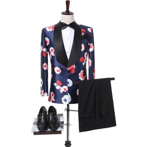 Mens Suits 2 Pieces Printing Lapel Collar Color Block British Business Suit Boutique Slim For Wedding Grooms Suit Blazer+Pants
