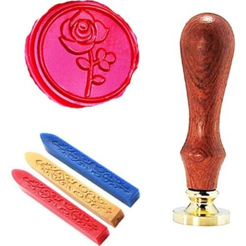 Fancy Rose Round Removable Wax Seal Stamp with Wooden Handle for Cards, Envelopes, Invitations