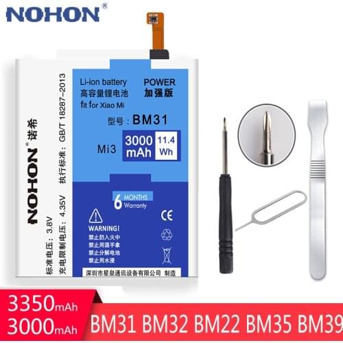 NOHON For Xiaomi Mi3 Mi4 Mi4C Mi5 Mi6 Mi 3 4 4C 5 6 Replacement Battery BM22 BM31 BM32 BM35 BM39 Mobile Phone Batteries + Tools