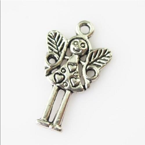 New 20Pcs Tibetan Silver Color Heart Angel Wings Charms Pendants 14.5x25mm