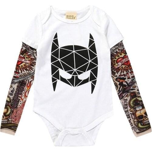 Newborn Baby Boys Clothes Cotton Spring Long Sleeve Baby Bodysuits Tattoo Print Patchwork Clothing Newborn Baby Boy Jumpsuits