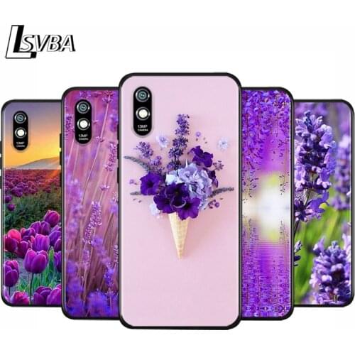 Anti-Fall Soft Black Cover Lavender Purple flowers For Xiaomi Redmi 10X 5G 9C 9A 9 K20 8A 8 7A 7 S2 6A 6 Matte Phone Case