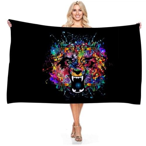 Black Background Color Tiger Lion 3D Digital Print Rectangular Bath Towel Bathroom Outdoor Sports Yoga Bath Towel