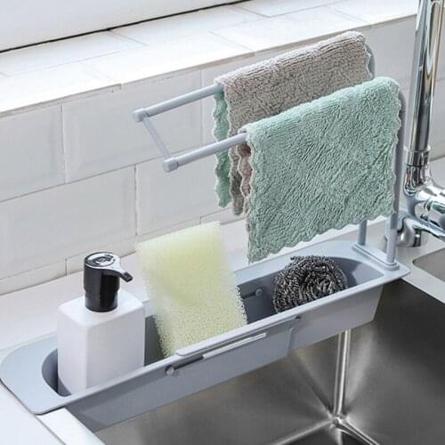 Adjustable Sink Storage Rack Telescopic Sponge Drain Shelf Basket Kitchen Bathroom Holder Drain Rack Kitchen Accessories