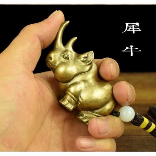 Regulating spirit GOOD LUCK mascot Success BRASS rhinoceros hand pieces Spiritual Talisman bring Fortune money Good luck
