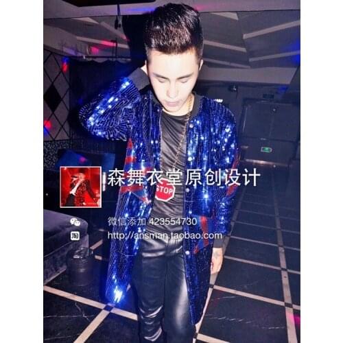 S-5xl ! 2020 Men New Nightclub Dj Singer Club Bar Flag Mirror Hip-hop Loose Coat Costumes Stage Clothing Formal Dress