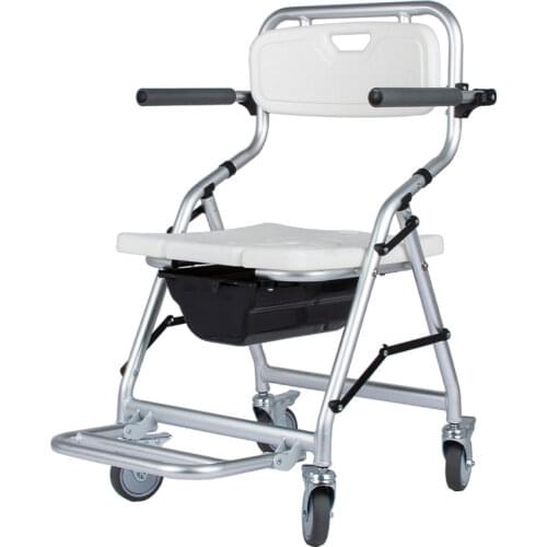 Free assembly folding elderly shower chair lightweight aluminum alloy bath stool waterproof non-slip patient toilet wheelchair