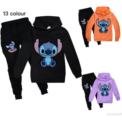 STITCH Boys Clothes Fashion Cartoon Girls Suit Set Casual Hot Sale Kids Costume Boy Clothing Set Kids Hoodie + Pants