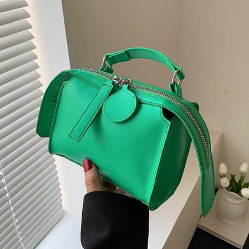 Female 2021 Vintage Green Shoulder Bag Luxury Handbag Soft PU Leather Crossbody Bags for Women Casual Boston Tote