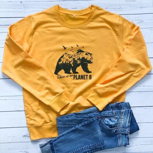 Unisex There Is No Plant B Sweatshirt Stylish Forest Bear Illustration Pullovers Streetwear Women Graphic Vegan Eco Hoodies Tops