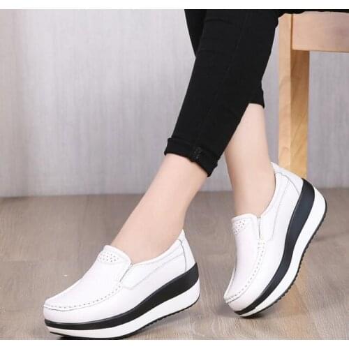 Spring Autumn Women Platform Flats shoes Woman Genuine Leather red flats shoes Classic Thick bottom Footwear Female Oxford Shoes