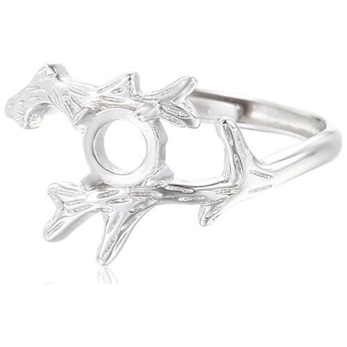 Ring Setting for 5x5mm Round Cabochons Ring Base White Gold Plated 925 Silver Adjustable Ring Blank SR0215