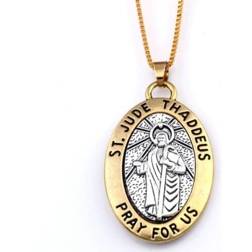 10pcs ST JUDE THADDEUS pray for us Medal Religious Pendant Necklaces 23.6inches 29.5x47.5mm Pendant A-550d