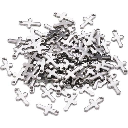 100pcs 304 Stainless Steel Cross/Flat Round Charms pendants jewelry making, Stainless Steel Color F70