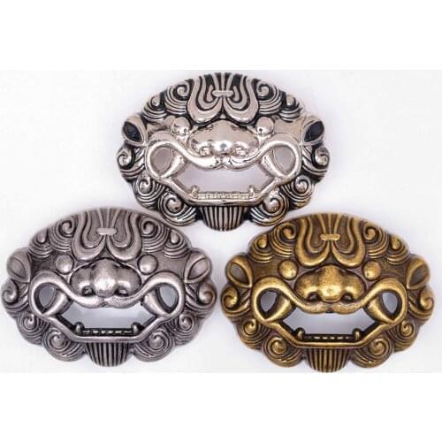 10X Antique Silver Metal Chinese Amulet Lucky Guardian Foo Dog Lion Leathercraft Wallet Concho Screwback
