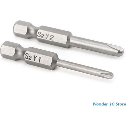 2 Pcs 50mm Magnetic 1/4'' Hex Shank Tri-wing Y Tip Head Screwdriver Bits Set