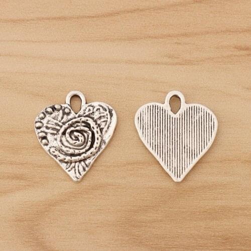 20 Pieces Tibetan Silver Swirl Spiral Heart Charms Pendants Beads for Bracelet Necklace Jewellery Making 19x17mm