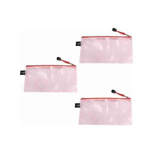 3 Pcs Office Zip Files Receipts Paper Bag Clear Pink