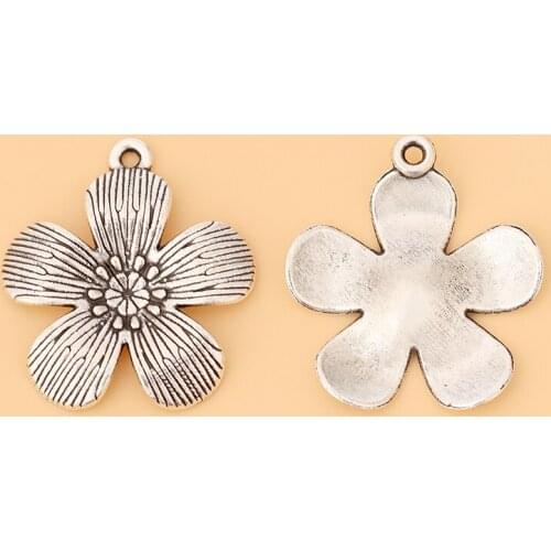 50pcs/Lot Tibetan Silver Flower Charms Pendants for DIY Necklace Bracelet Jewelry Making Findings Accessories