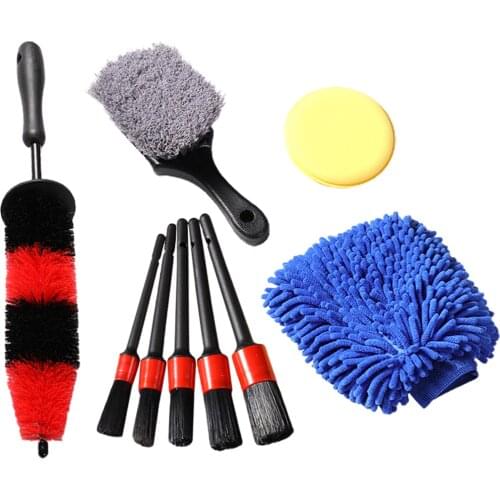 9pcs Handheld Interior Exterior Multifunction Reusable For Wheel Rim Car Detail Brush Set Dust Remove Tire Practical Ergonomic