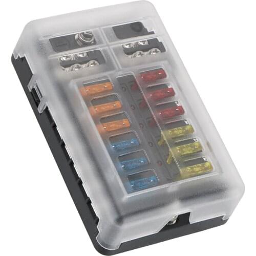 6 Ways 12 Ways Plastic Cover Blade Fuse Block 12V 32V Fuse Box Holder M5 Stud With LED Indicator Light For Car Marine
