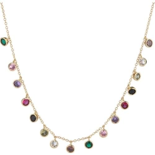 Colorful Water Drop CZ Charm Bohemia Style Statement Necklace 35+5cm 2019 Summer Rainbow CZ Bead Gold Color Chain Choker Colar