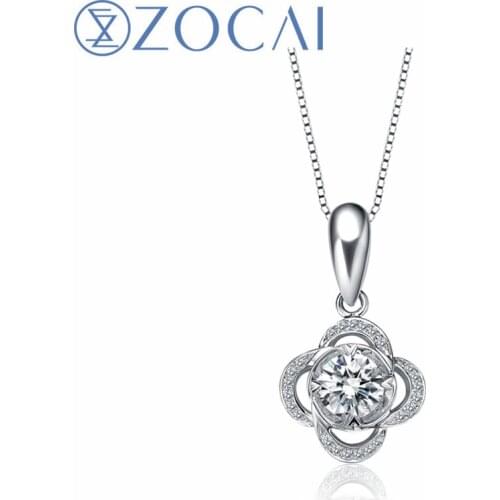 ZOCAI Brand Real Natural 0.35 CT Certified Diamond Pendant White 18K gold (AU750) 925 Silver Chain Gift Necklace D02558