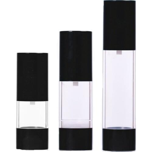 30pcs/lot 15ml 30ml 50ml Airless Pump Dispenser Bottle In Refillable Lotion Cream Containers Vacuum Bottle Black + Clearly