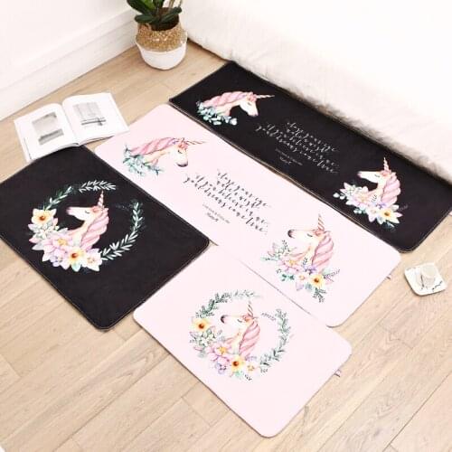 Unicorn Creative Printed Carpet Round Mat Living Room Bedroom Doormat Cartoon Soft Pink Black Rug Bathroom Floor Mats Home Decor