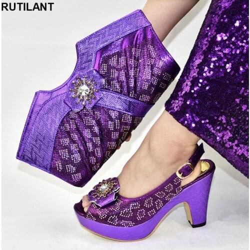 New Italian Ladies Shoes and Bags To Match Set Sales In Women Matching Shoes and Bag Set with Rhinestone Nigerian Party Pumps