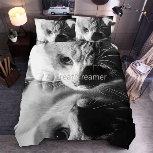 New 3D Cat Printing Bedding Set Animal Duvet Cover With Pillowcase Set Cute Home Textiles King Quilt Cover 2/3pcs (No Sheet)