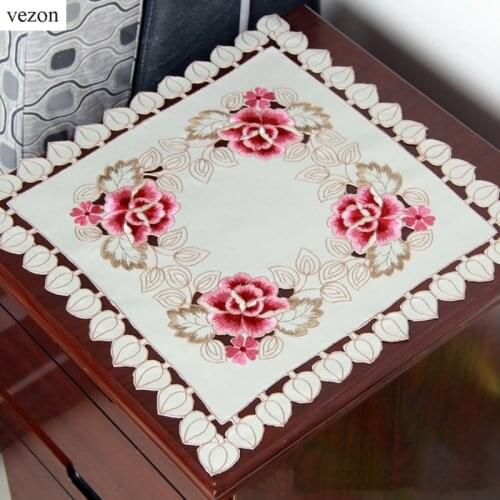 Vezon Hot Round Elegant Polyester Floral Doily Embroidery Placemat Tablecloth Embroidered Napkin Tissue Box Covers