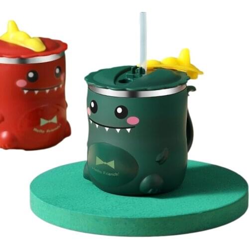 304 Atainless Steel Mugs With Straw Cartoon Double Wall Vacuum Insulated Water Cup Children Milk Cups Thermos Cold Drinkware