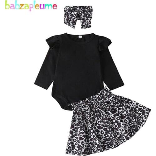3Piece Set Fashion Spring Newborn Outfits Baby Girl Long Sleeve Infant Bodysuit+Print Skirt+Headband Toddler Fall Clothes 1937-1