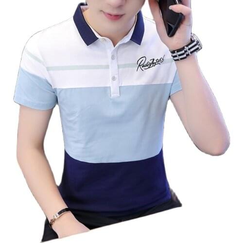 Polos,Mens Polo,Pole Shirts,Summer Men, Short Sleeved POLO Shirt, Square Collar, Button Decoration, Pullover, Color Combination