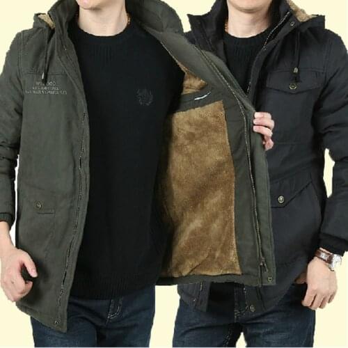 2018Winter Casual Jackets For Men Warm Thick Fleece outwear stand collar embroidery hooded cotton jackets middle age Men outfit
