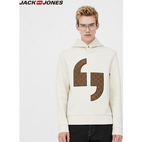 JackJones Mens Casual Cotton Comfortable Printed Patch Streetwear Pullover Hoodie| 220133503
