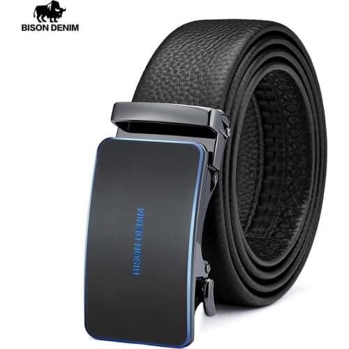 BISON DENIM Genuine Leather Belt for Men Automatic Buckle Luxury Cowskin Leather Mens Belt Casual Formal Men Belt N71621