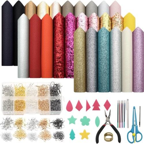 26 Pcs Leather Earring Making Kits with Cut Templates,5 Styles Faux Leather Sheets,Earring Hooks,Jump Rings for Earrings Making
