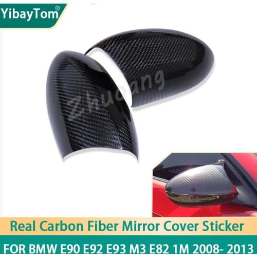 Genuine Real Carbon Fiber Rear View Mirror Cover Side Mirror Caps Sticker For BMW E90 E92 E93 M3 E82 1M 2008- 2013